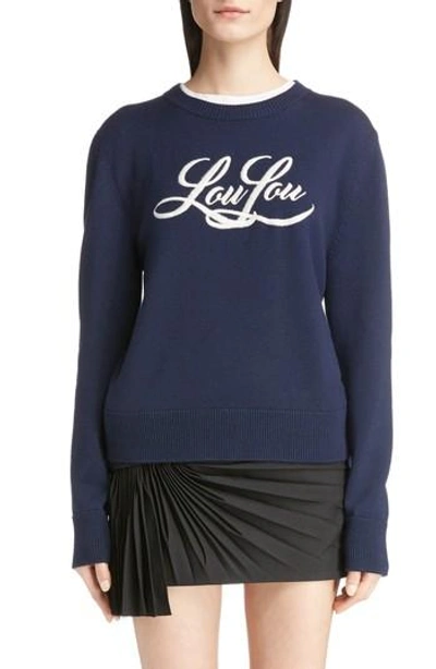 Shop Saint Laurent Loulou Knit Wool Sweater In Marine/ Naturel
