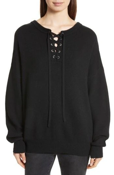 Shop Robert Rodriguez Lace-up Merino Wool & Cashmere Sweater In Black