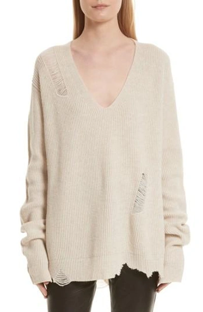 Shop Helmut Lang Distressed Wool & Cashmere Sweater In Crema