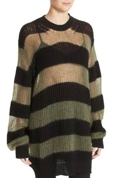 Shop Mcq By Alexander Mcqueen Sheer Stripe Knit Tunic In Dark Black/ Military