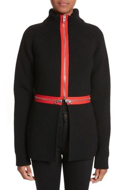 Shop Givenchy Zip Cutaway Knit Cardigan In Black