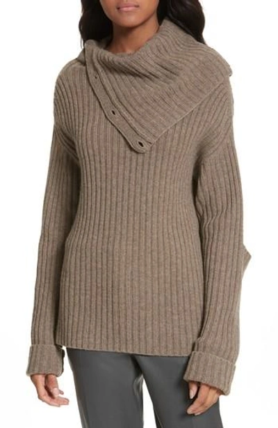 Shop Joseph High-neck Military Sweater In Taupe