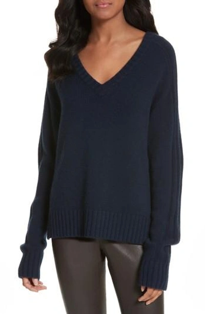 Shop Joseph Luxe Cashmere V-neck Sweater In Navy