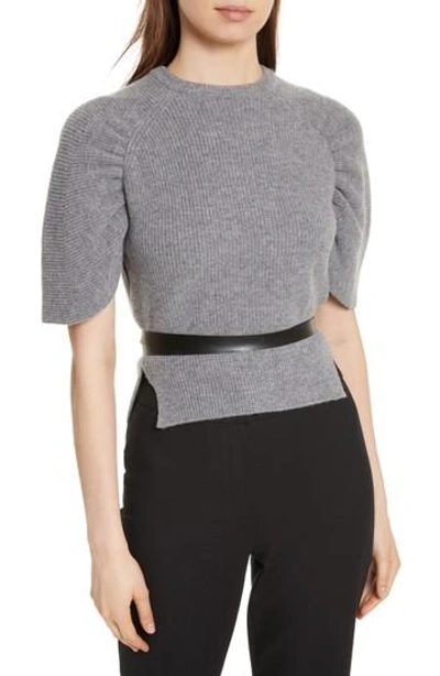 Shop Red Valentino Belted Carded Wool Sweater In Ardesia
