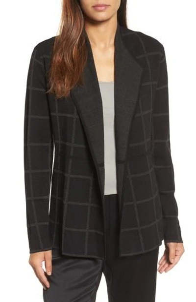 Shop Eileen Fisher Linen Blend Angle Front Cardigan In Charcoal/ Black