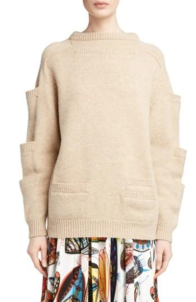 Shop Christopher Kane Sleeve Pocket Wool Sweater In Oatmeal