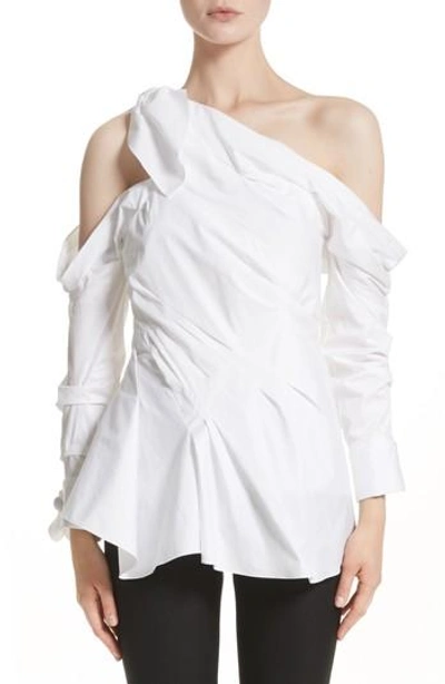 Shop Monse Gathered One-shoulder Poplin Top In White