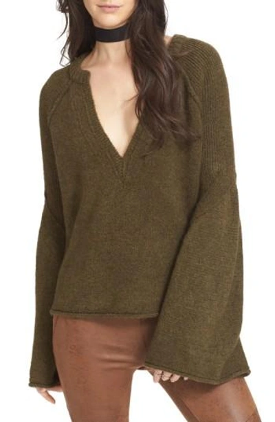 Shop Free People Lovely Lines Bell Sleeve Sweater In Olive