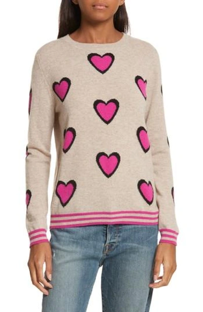 Shop Chinti & Parker Heart Burst Cashmere Sweater In Oatmeal/ Black/ Fuchsia