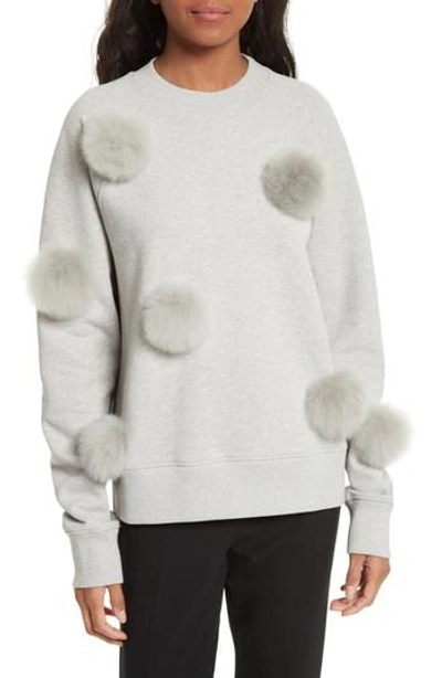 Shop Tibi Pompom Sweatshirt In Heather Grey