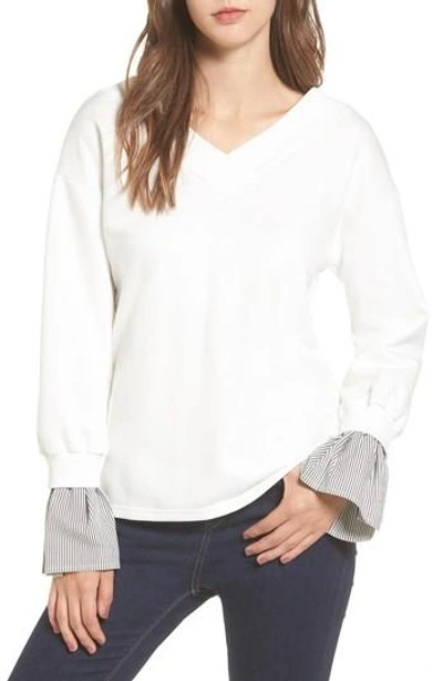 Shop Joa Ruffle Cuff Sweatshirt In White