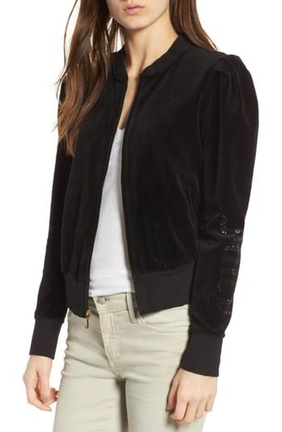 Shop Juicy Couture Puff Sleeve Velour Track Jacket In Pitch Black