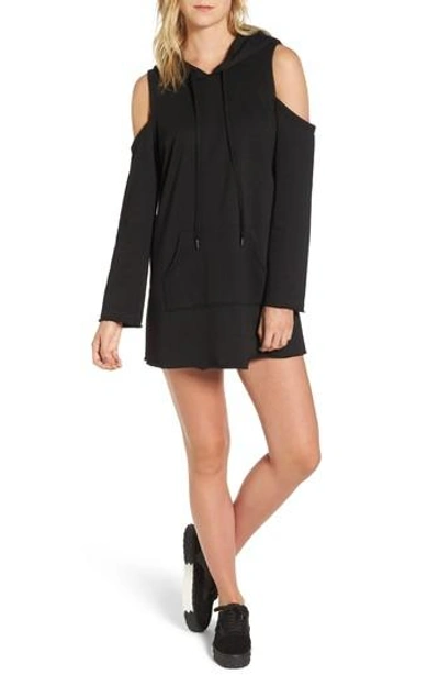 Shop Kendall + Kylie Cold Shoulder Hoodie Dress In Black