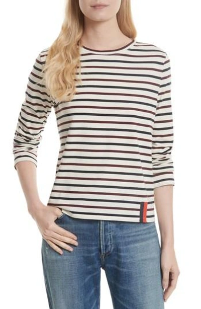 Shop Kule The Modern Long Stripe Cotton Tee In Cream/ Navy/ Wine