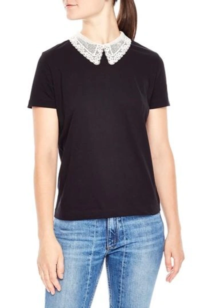 Shop Sandro Lace Collar Tee In Black