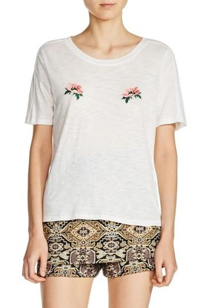 Shop Maje Floral Embroidered Tee In Ecru