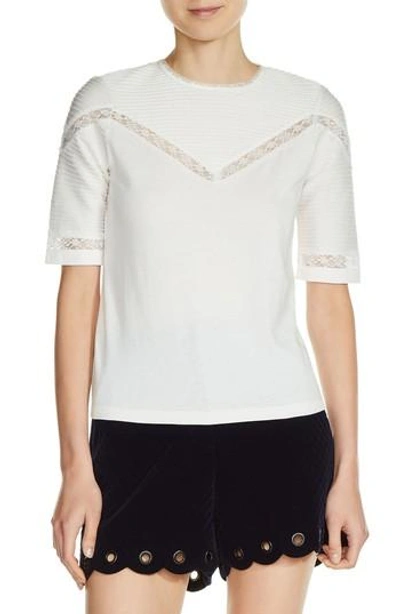 Shop Maje Lace Trim Pintuck Tee In Ecru