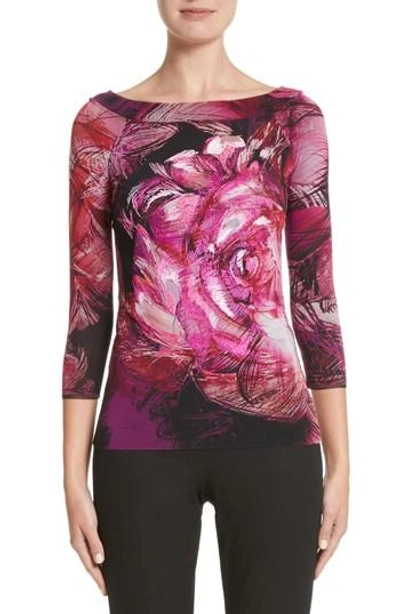 Shop Fuzzi Embroidered Rose Print Tulle Top In Pink/purple
