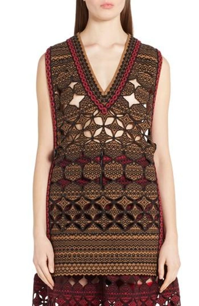 Shop Fendi Fair Isle Wool Blend Knit Vest In Camel/black