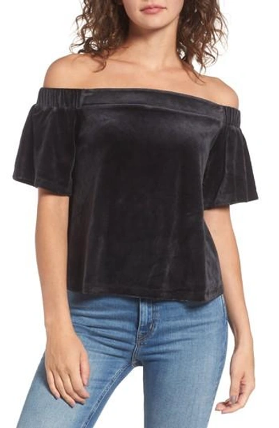 Shop Juicy Couture Velour Off The Shoulder Top In Pitch Black