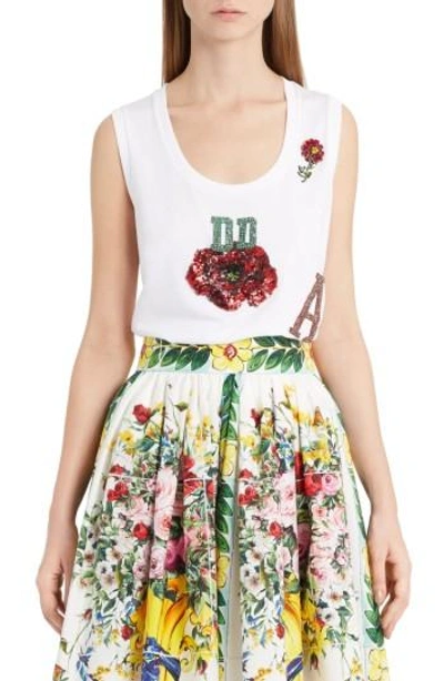 Shop Dolce & Gabbana Embellished Cotton Tank In Optic White