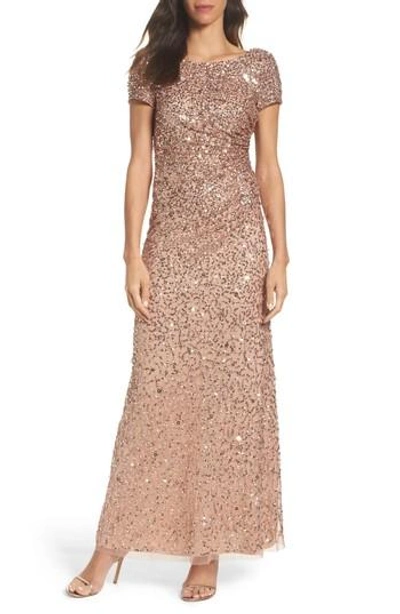 Shop Adrianna Papell Sequin Cowl Back Gown In Rose Gold