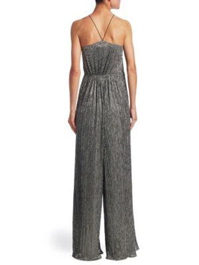 Shop Halston Heritage Textured Metallic Jumpsuit In Anqique Silver