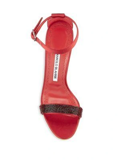 Shop Manolo Blahnik Chaos Crystal-embellished Open-toe Leather Sandals In Red