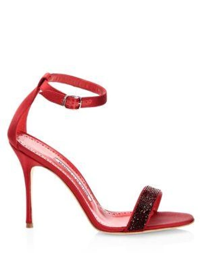 Shop Manolo Blahnik Chaos Crystal-embellished Open-toe Leather Sandals In Red