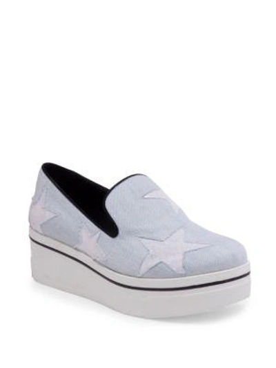 Shop Stella Mccartney Binx Denim Star Platform Sneakers In Black Skylight