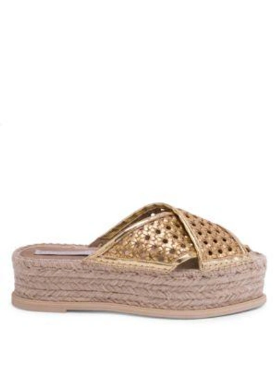 Shop Stella Mccartney Gold Wicker Flatform Slides