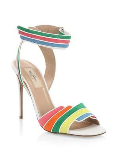 Shop Valentino Rainbow Ankle Strap Heels In White