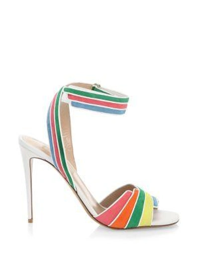 Shop Valentino Rainbow Ankle Strap Heels In White