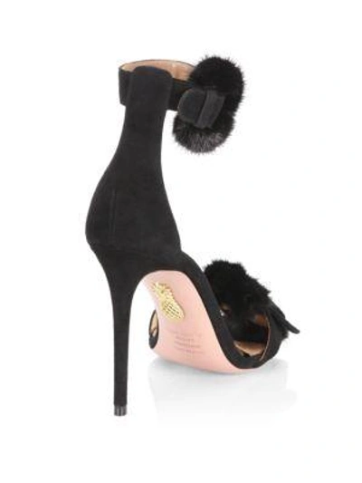 Shop Aquazzura Mink Fur And Suede Ankle-strap Sandals In Black