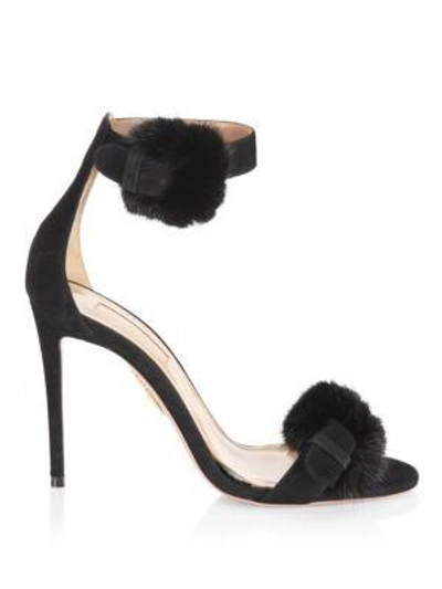 Shop Aquazzura Mink Fur And Suede Ankle-strap Sandals In Black