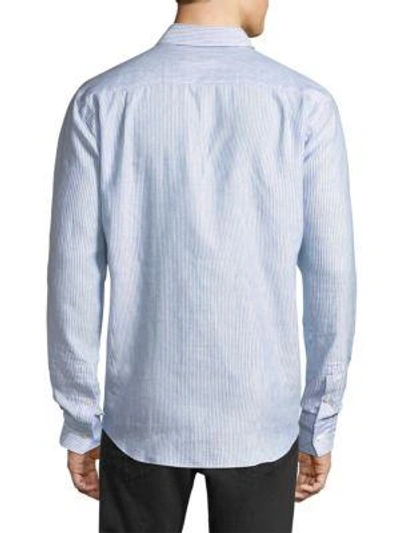 Shop Vilebrequin Striped Linen Button-down Shirt In Sky