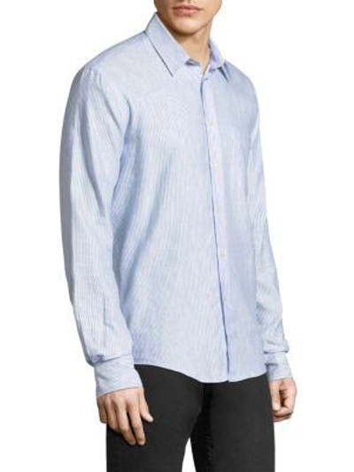 Shop Vilebrequin Striped Linen Button-down Shirt In Sky