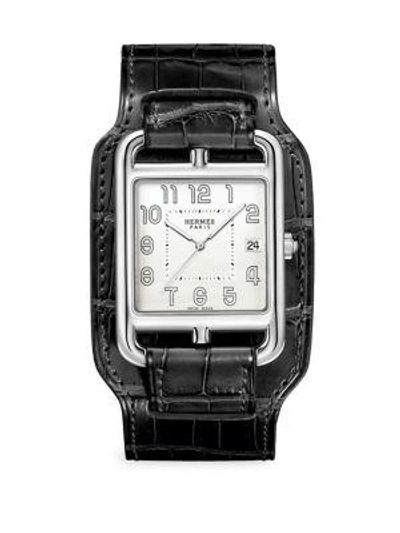 Shop Hermès Watches Cape Cod 33m Stainless Steel & Leather Strap Watch In Black