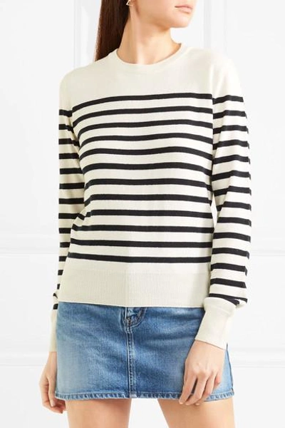 Shop Saint Laurent Marino Striped Cashmere Sweater In Ivory