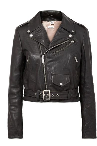 Shop Re/done Moto Racer Distressed Leather Biker Jacket In Black
