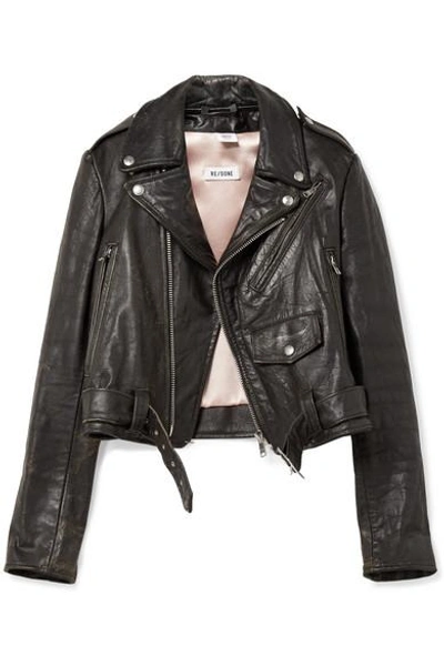 Shop Re/done Moto Racer Distressed Leather Biker Jacket In Black