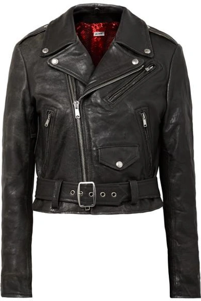 Shop Re/done Reconstructed Moto Racer Distressed Leather Biker Jacket In Black