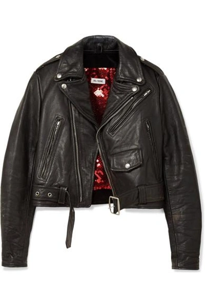 Shop Re/done Reconstructed Moto Racer Distressed Leather Biker Jacket In Black