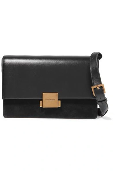 Shop Saint Laurent Bellechasse Medium Textured-leather And Suede Shoulder Bag In Black