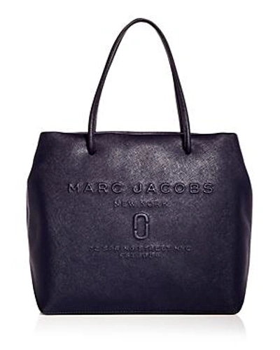Shop Marc Jacobs Logo East/west Leather Tote In Midnight Blue/silver
