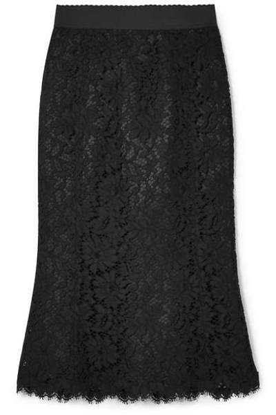 Shop Dolce & Gabbana Cotton-blend Corded Lace Midi Skirt In Black