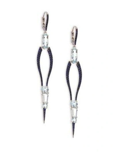 Shop Etho Maria Sharp 18k White Gold Aquamarine And Sapphire Drop Earrings