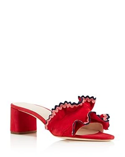 Shop Loeffler Randall Women's Vera Suede Ruffle Block Heel Slide Sandals In Bright Red