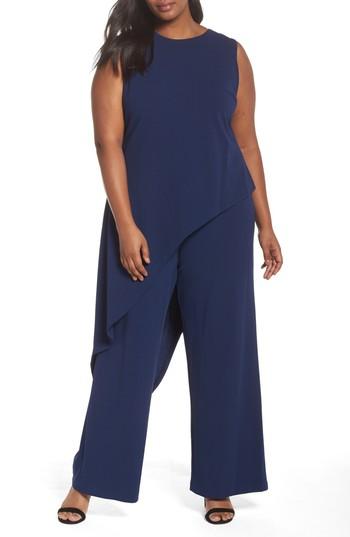 Adrianna Papell Knit Crepe Asymmetrical Jumpsuit In Blue Violet | ModeSens