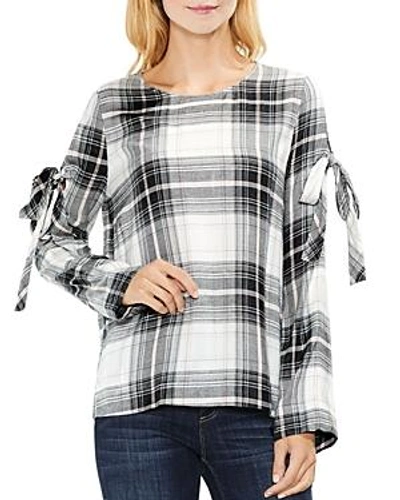 Shop Vince Camuto Tie Sleeve Plaid Blouse In Dusty Blush